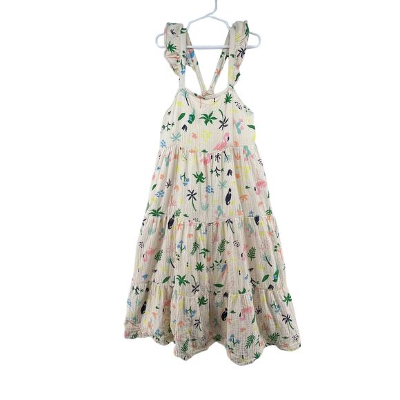 Hanna Andersson Size 140 US 10 Dress Maxi Tiered Lined Tropical Cotton Cream - Picture 1 of 4